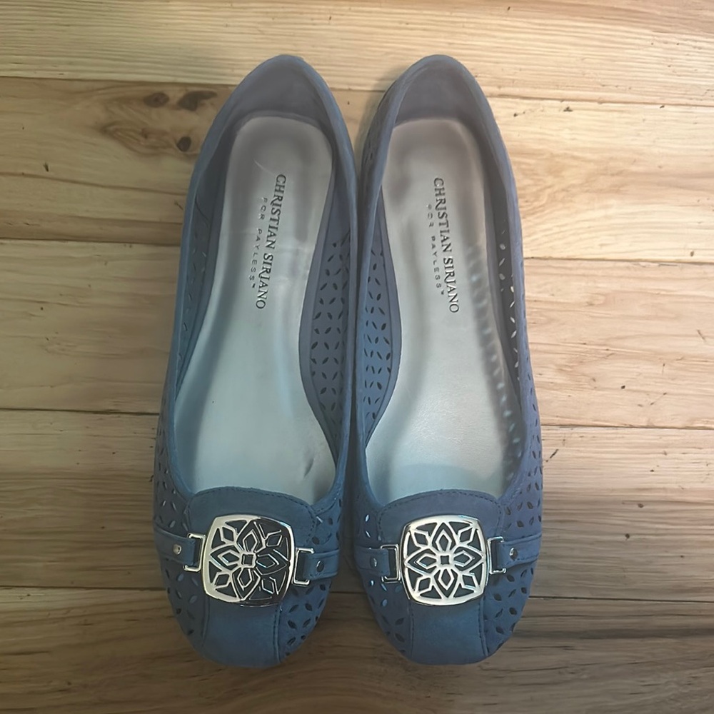Christian Siriano Blue Flats with Medallion Detail